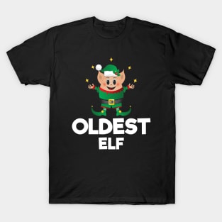 Christmas Elf Costume Squad Merry Xmas Funny Cute Oldest Elf T-Shirt